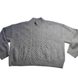 GAP Airy Mockneck Cable‎ Knit Sweater Light Blue Heather XXL